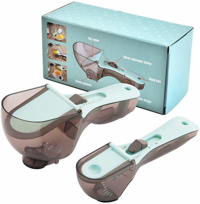 SHREEJIIH Adjustable Measuring Plastic Spoon with Scale Baking Utensils Set and Supplies Kitchen Essentials Sets for Solid/Powder/Liquid (2pcs Measuring Cup(200 ml)