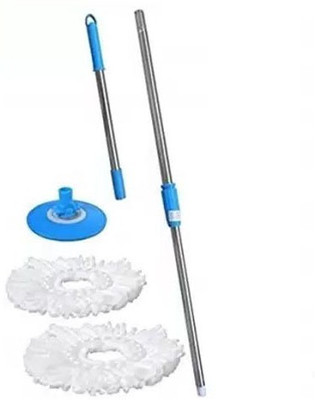 STOCKHAWKERS Steel Spin Mop Stick Cleaning with Additional Refill Auto Fold Handle for 360 Degree Cleaning (Mop Rod Stick) Mop Head and Rod(Blue)