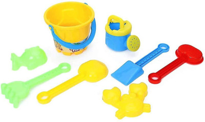 prisma collection garden/beach set of 8 pcs., outdoor toy (Multi color) beach tool with bucket kid's gardening -garden/sand play(set of 8 with multiple playtools)(Multicolor)