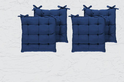 Comfowell Cotton Solid Chair Pad Pack of 4(Blue)