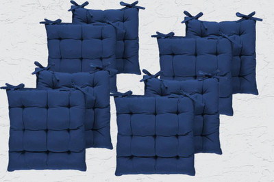 Comfowell Cotton Solid Chair Pad Pack of 8(Blue)