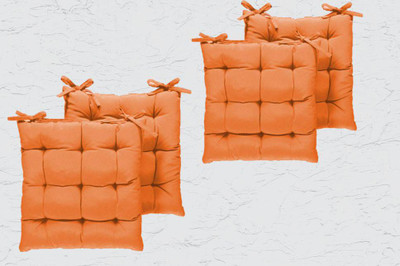 Comfowell Cotton Solid Chair Pad Pack of 4(Orange)