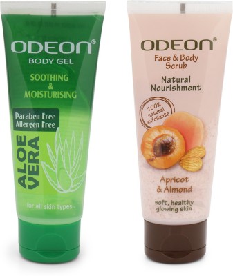 ODEON Apricot & Almond Face and Body Scrub,100ML + Aloe Vera Multipurpose Gel for Skin and Hair, 100ML Scrub(200 ml)