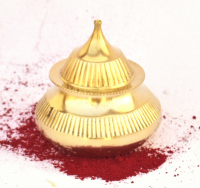 Real Craft Brass Round Handmade Kumkum/Sindoor Box,Big Size,Pack of 1 Decorative Showpiece  -  7 cm(Brass, Gold)
