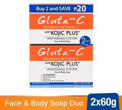 Gluta-C Glutathione and Vitamin C with Kojic Plus Skin Whitening and Face Brightning Soap(2 x 60 g)