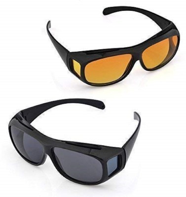 OGLS Oval, Wrap-around Sunglasses(For Men & Women, Black, Yellow)