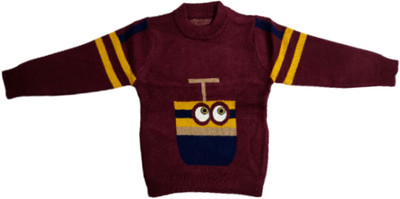 Cute Collection Woven Round Neck Casual Baby Boys & Baby Girls Maroon Sweater