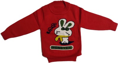 Cute Collection Woven Round Neck Party Baby Boys & Baby Girls Red Sweater