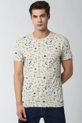 PETER ENGLAND Printed Men Round Neck Beige T-Shirt