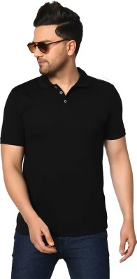 JUGULAR Solid Men Polo Neck Black T-Shirt