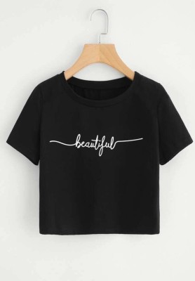 Force Typography Women Round Neck Black T-Shirt