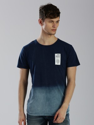 883 Police Self Design Men Round Neck Blue T-Shirt