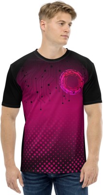 JJ TEES Printed Men Round Neck Pink, Black T-Shirt