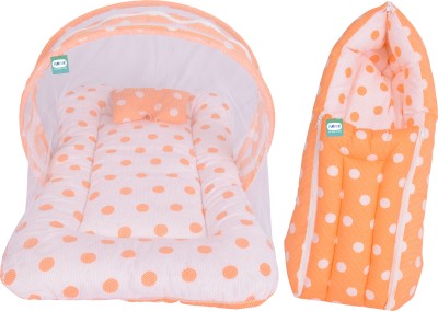 Funtus New Born Baby Mosquito Net Bed With Cushioned Pillow And Sleeping Bag Standard Crib(Fabric, Multicolor)