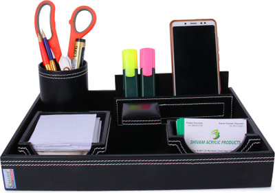 RASPER 5 Compartments Genuine Leather Black Multipurpose Desk Organizer 6-in-1 Desktop Set Pen Stand Holder with Mobile Holder & Remote Stand for Office Desk Table Storage Organizer Box(Black) RASPER 5 Compartments Genuine Leather Black Multipurpose Desk Organizer 6-in-1 Desktop Set Pen Stand Holder with Mobile Holder & Remote Stand for Office Desk Table Storage Organizer Box(Black)