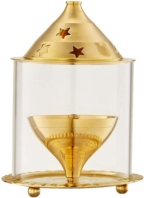 Handicraft Hub Height - 2 inch Akhand Diya Decorative Brass Lantern 2 inch Brass Table Diya(Height: 5 inch)