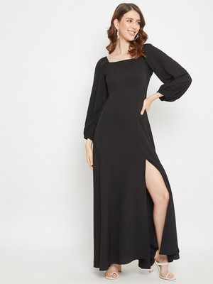 Berrylush Women A-line Black Maxi/Full Length Dress