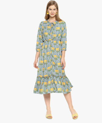 CAMPUS SUTRA Women A-line Green Knee Length Dress