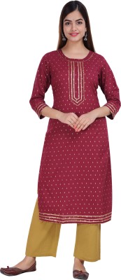 shree liladhar Women Printed Straight Kurta(Maroon)