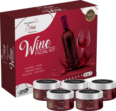 Blu lady Professional Red Wine Facial Kit, Wine Face Premium Range For All Type Of Skin Solution (275 Gm)(5 x 55 g)
