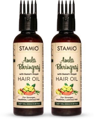 STAMIO Amla Bhringraj Hair Oil with Comb Applicator for Stronger, Healthier, Lustrous hair (100ml, Pack of 2) Hair Oil(200 ml)