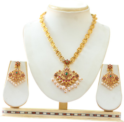 Swarajshop Alloy Gold-plated Red, Green, White Jewellery Set(Pack of 1)