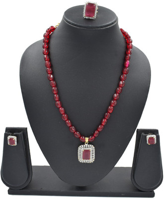 Sandhya Designer Studio Stone Maroon, Silver Jewellery Set(Pack of 1)