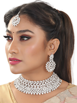 KAHAR CREATION Alloy Gold-plated White Jewellery Set(Pack of 1)