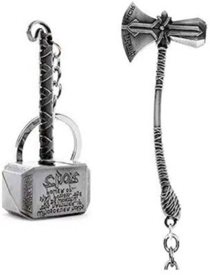 Abelestore Silver Thor Hammer and Stormbreaker Key Chain