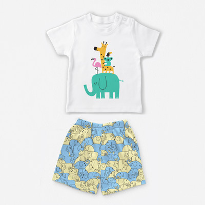 Mojua Baby Boys & Baby Girls Casual T-shirt Shorts(WHITE)