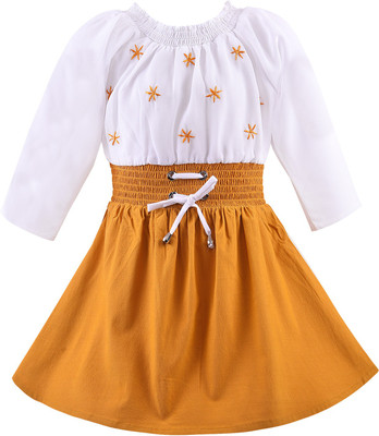 Wishkaro Baby Girls Midi/Knee Length Casual Dress(Yellow, Full Sleeve)