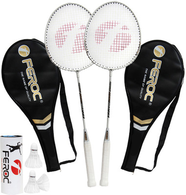 FEROC Energy 440 Aluminum Badminton -Racket Set of -2 with- 3 Pieces Feather shuttles with 2- Cover Badminton Kit