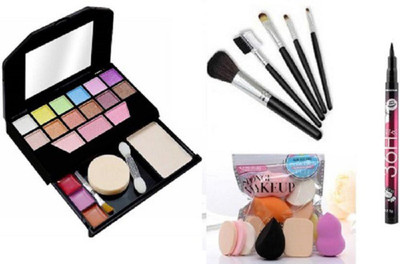 Pro Tya Mini Laptop Makeup kit + 5 pcs Makeup Brushes + 6 Pcs Puff sponge + Yanqina Black Eyeliner Flipkart