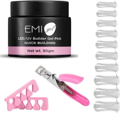 FStyler LED/UV Builder Gel Pink for Quick Building Nail Extension with Steel Nail Cliper, Nail Spacer and 100pc Unbreakable Premium Nail Tips For Professionals use only(Pink)