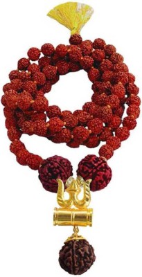 LETNIX Rudraksha Mala With Mahadev Damru Locket Punchmukhi Rudraksha Mala 108+1 beads Gold-plated Plated Brass, Wood Chain