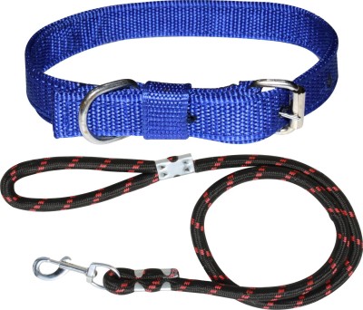 Pet Club51 Saway Blue Collar & Black Multi Rope Dog Collar & Leash(Small, Black, Blue)