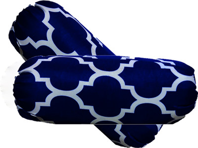 ACZO FEEL Microfibre Abstract Bolster Pack of 2(Blue, White)