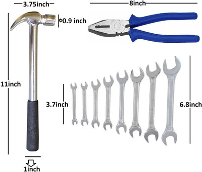 Qualigen In the Box Claw Hammer Plier with 8pc Chavi Wrench set Hand Tool Kit(10 Tools)