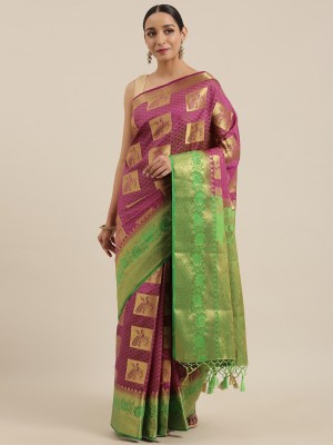 MIMOSA Woven Banarasi Art Silk Saree(Purple)