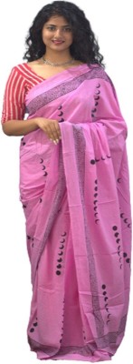 KRISHNA FASHION Printed Daily Wear Pure Cotton Saree(Pink)