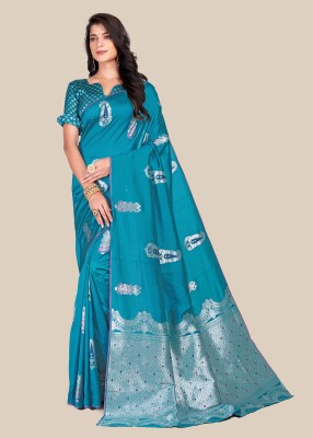 KULNAARI Printed Banarasi Silk Blend, Art Silk Saree(Blue)