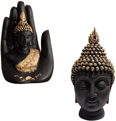 Handicraft Hub Combo of Palm Buddha Statue Face on Hand Showpiece & Buddha Head Face for Feng Shui or Vastu/Hand Buddha Idol Buddha Statue for Home Decor (Black Golden) Decorative Showpiece  -  16 cm(Polyresin, Black)