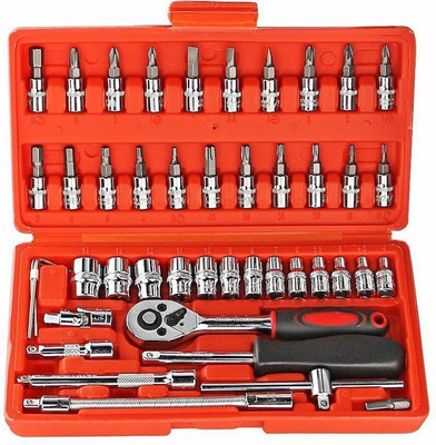 Qualigen 46pcs Socket Set ( size - 1/4-Inch ) Tool Ratchet Torque Wrench Combo Tools Kit Car Repair Tools Set Socket Set(Pack of 46)