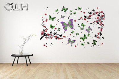 qthinfra 50 cm Tree With Butterfly Self Adhesive Sticker(Pack of 1)