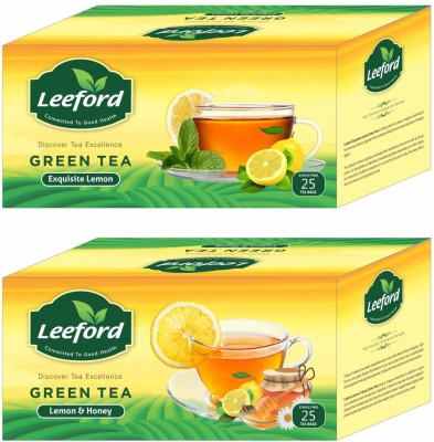 Leeford Green Tea Exquisite Lemon & Lemon with Honey For Refreshing Flavour Combo Pack Of 2 ( 25 Tea Bags Each) Green Tea Bags Box(2 x 25 Bags)