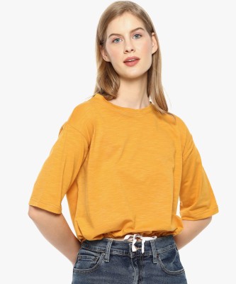 CAMPUS SUTRA Casual Half Sleeve Self Design Women Yellow Top