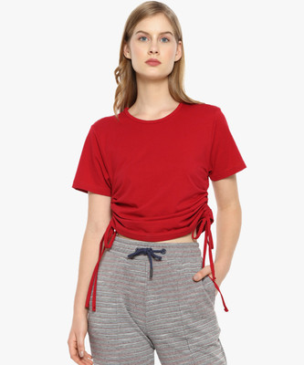 CAMPUS SUTRA Casual Half Sleeve Solid Women Red Top