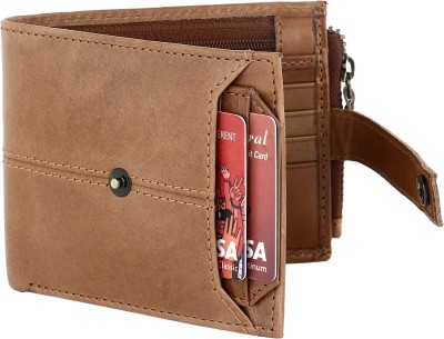 loscco Men Casual Tan Genuine Leather Wallet(14 Card Slots)