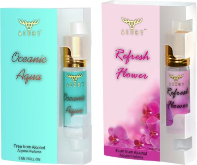 Acort Combo of Oceanic Aqua and Refresh Flower -Long lasting Concentrated Roll on Perfume Floral Attar(Floral)