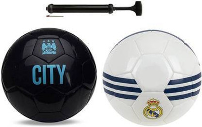 RAHICO CLUB COMBO BLACK CITY + WHITE REAL MEDRID FOOTBALL WITH AIR PUMP Football - Size: 5(Standard, Pack of 3, Multicolor)